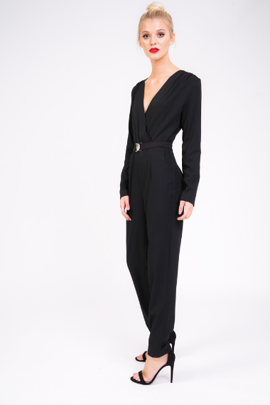 Plus Size Black Tailored Jumpsuit With Gold Buckle