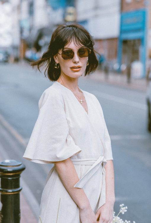 Linen Tie Front Ruffled Maxi Dress