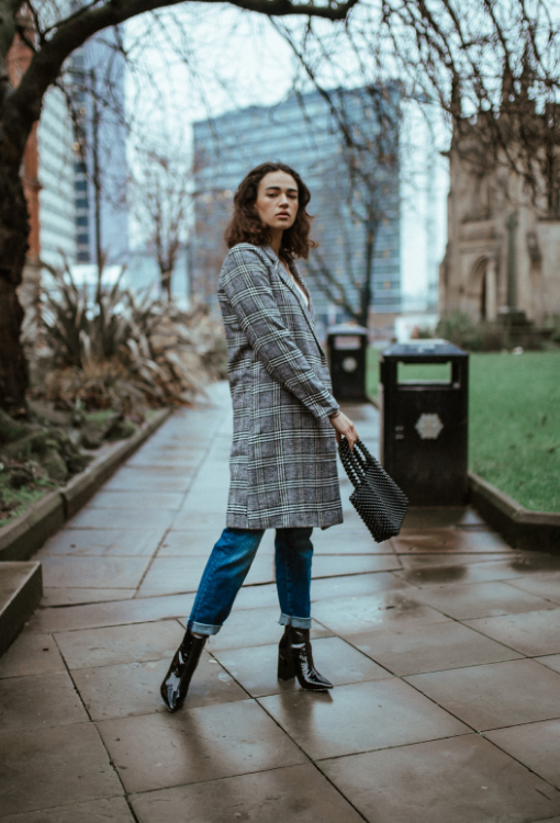 GREY CHECK CROMBIE COAT