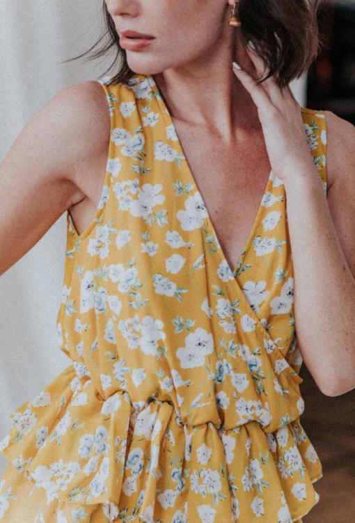 Floral Tiered Dress in Yellow