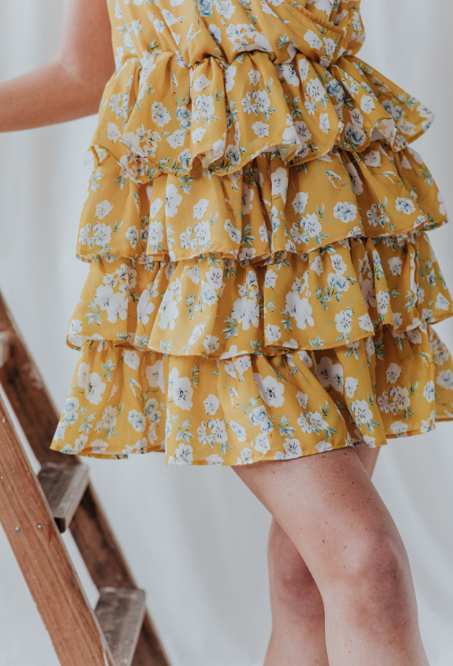 Floral Tiered Dress in Yellow