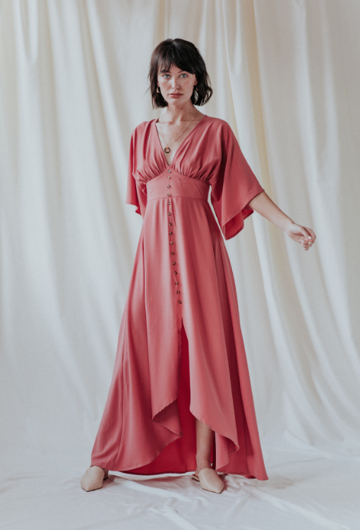 angel sleeve maxi dress full length