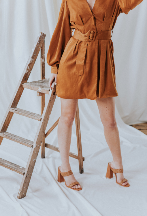 Rust Oversized Belted Blazer Dress