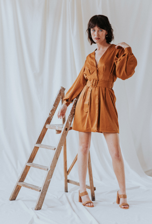 Rust Oversized Belted Blazer Dress