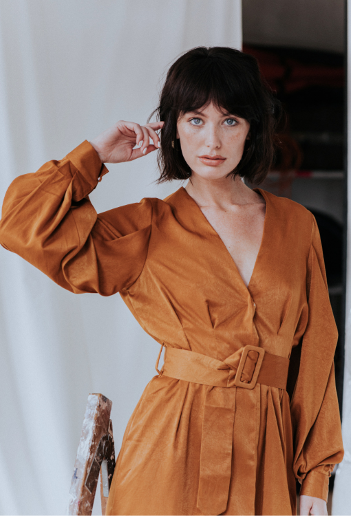 Rust Oversized Belted Blazer Dress