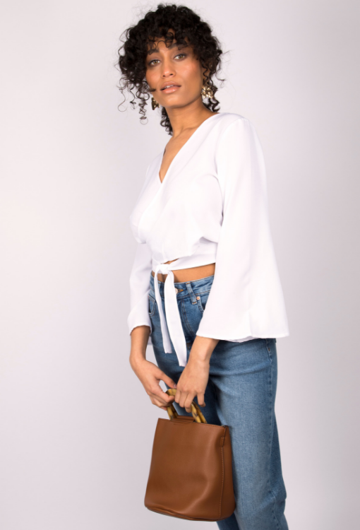 White Two Way Wrap Front Crop Top