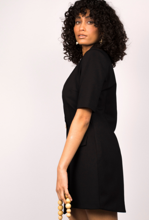 Short Sleeve Asymmetric Blazer Dress in Black