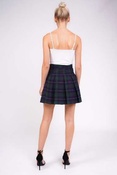 Tartan Pleated Mini Skirt With Gold Buckle