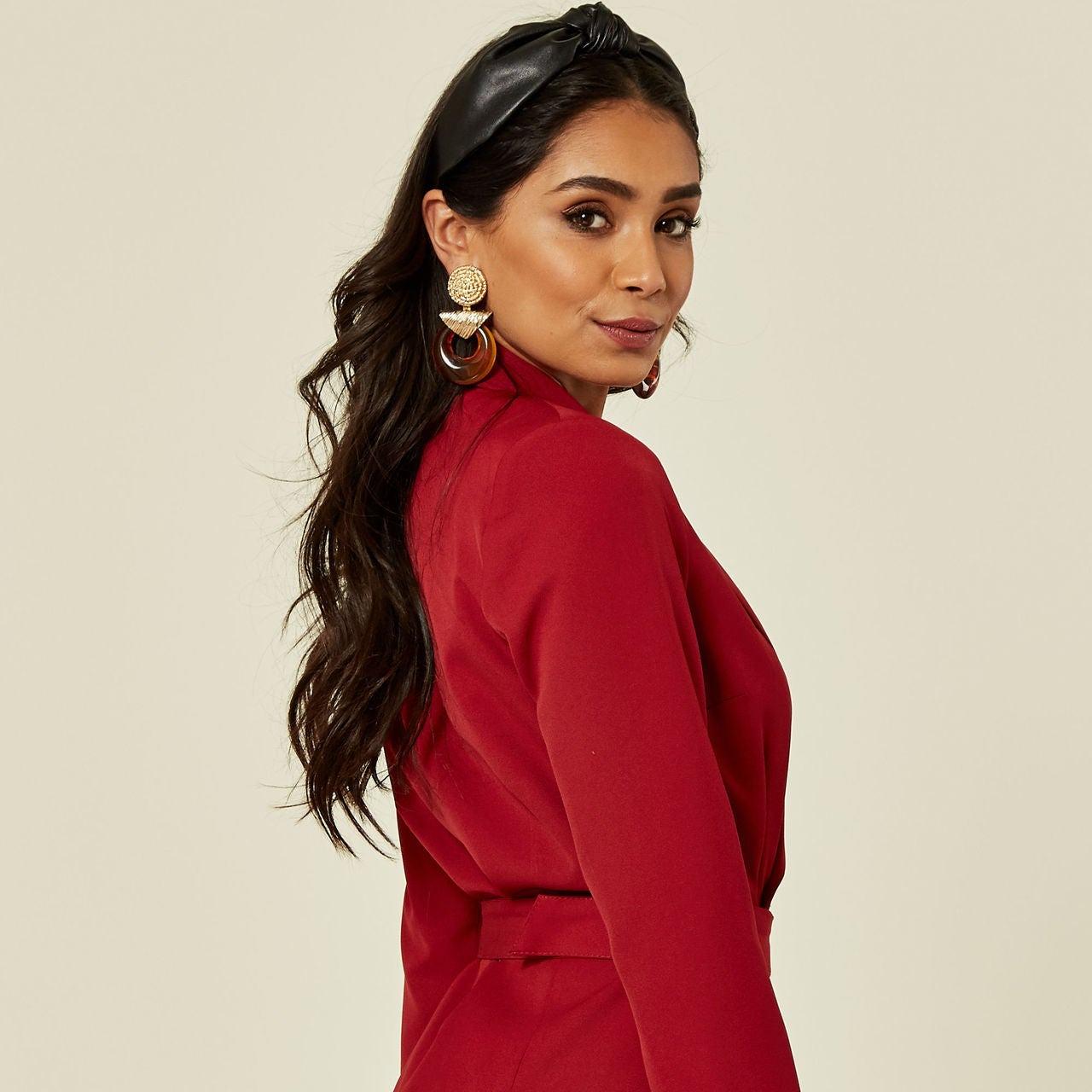 Curve Tailored Long Sleeved Blazer Dress Red