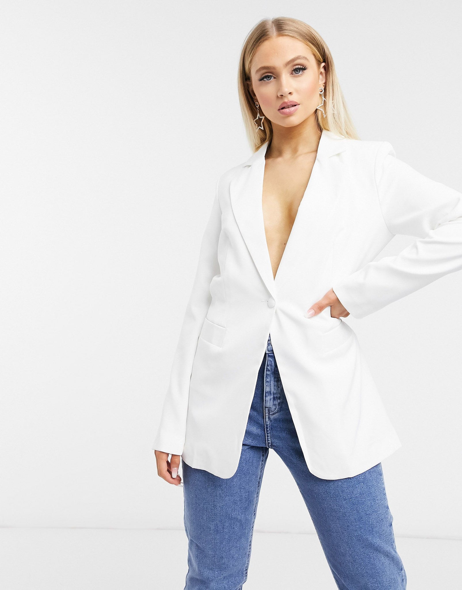 White Long Sleeve Tailored Single Button Blazer