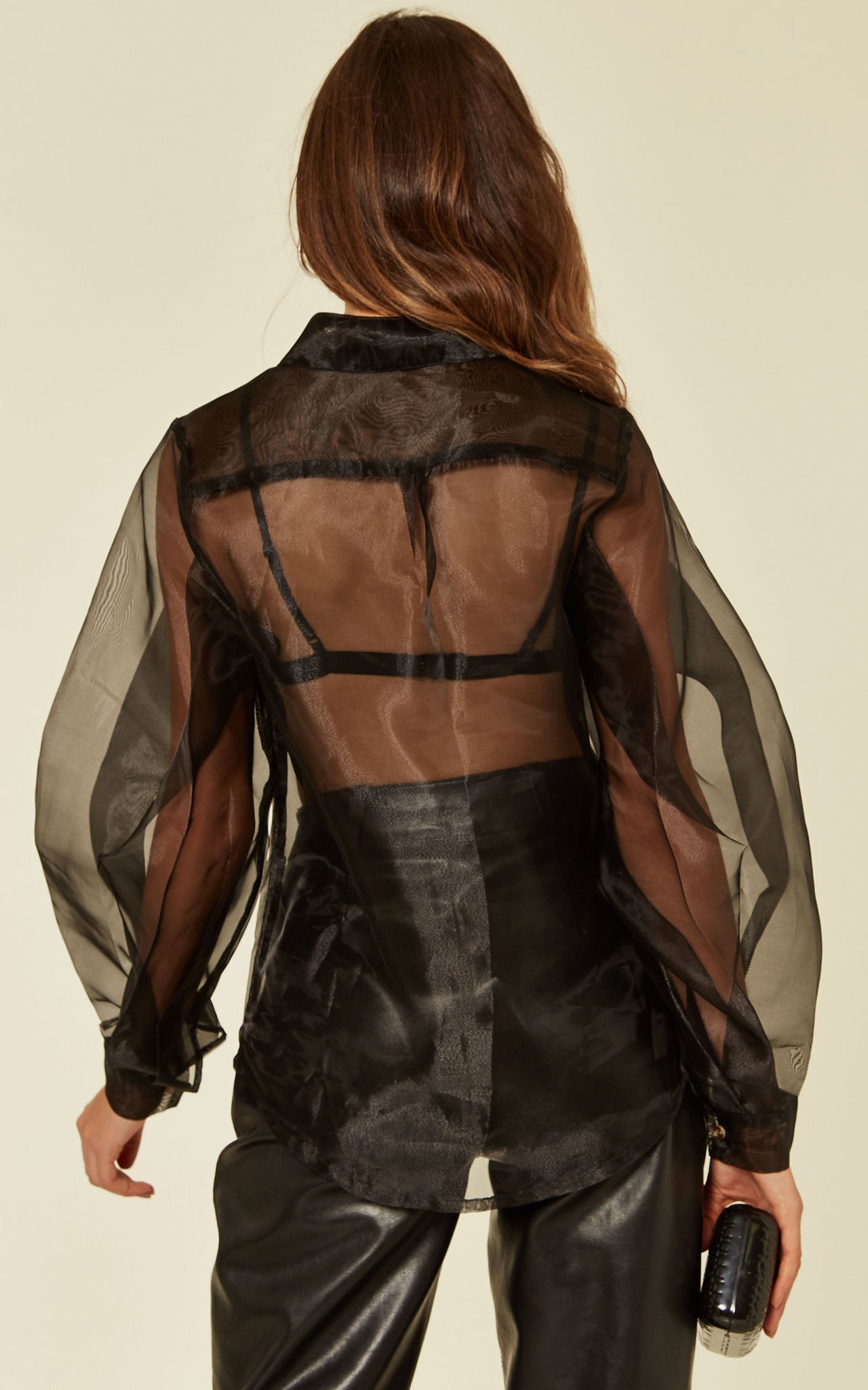 Organza Balloon Sleeve Shirt In Black