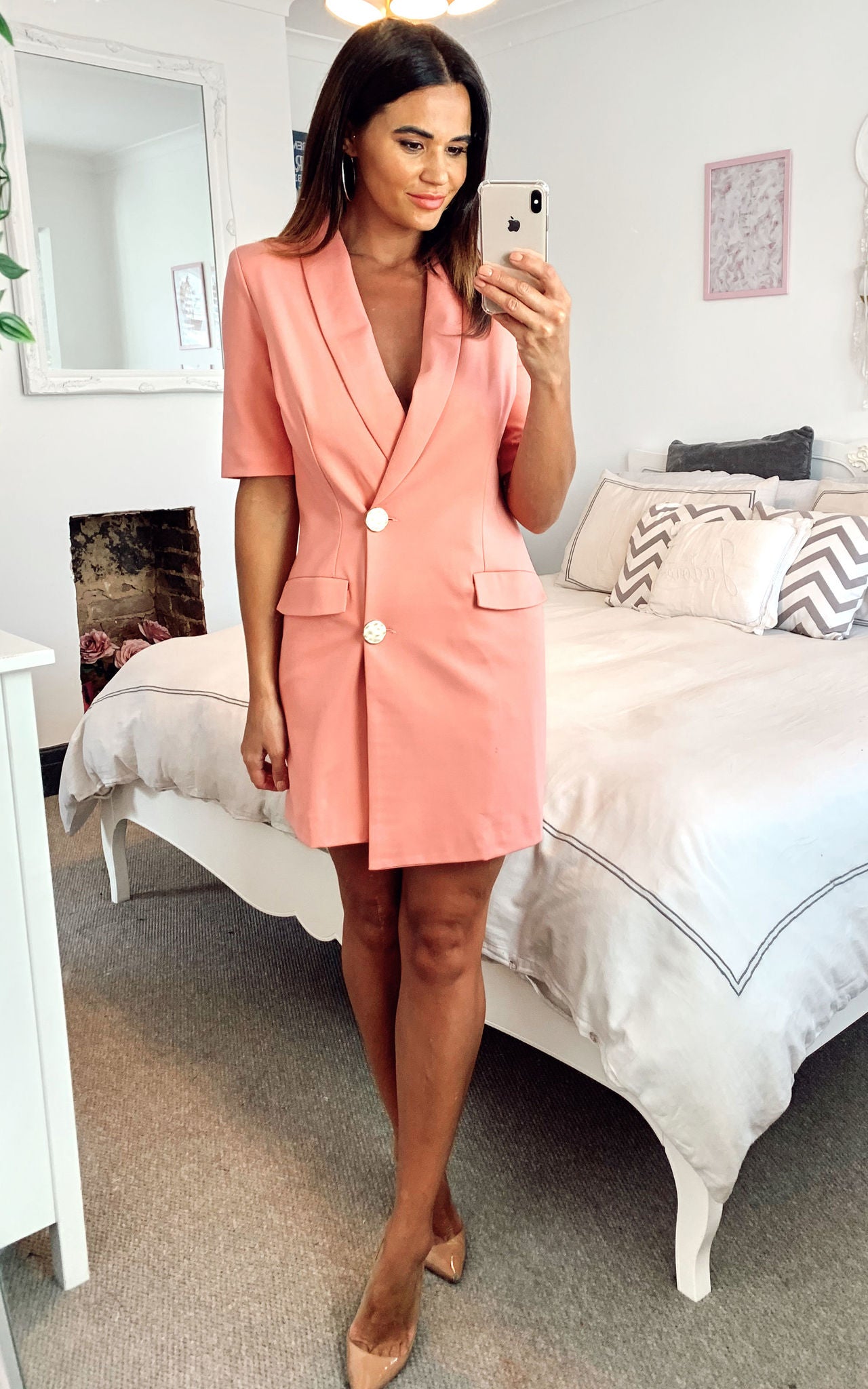 Pink Short Sleeve Blazer Dress
