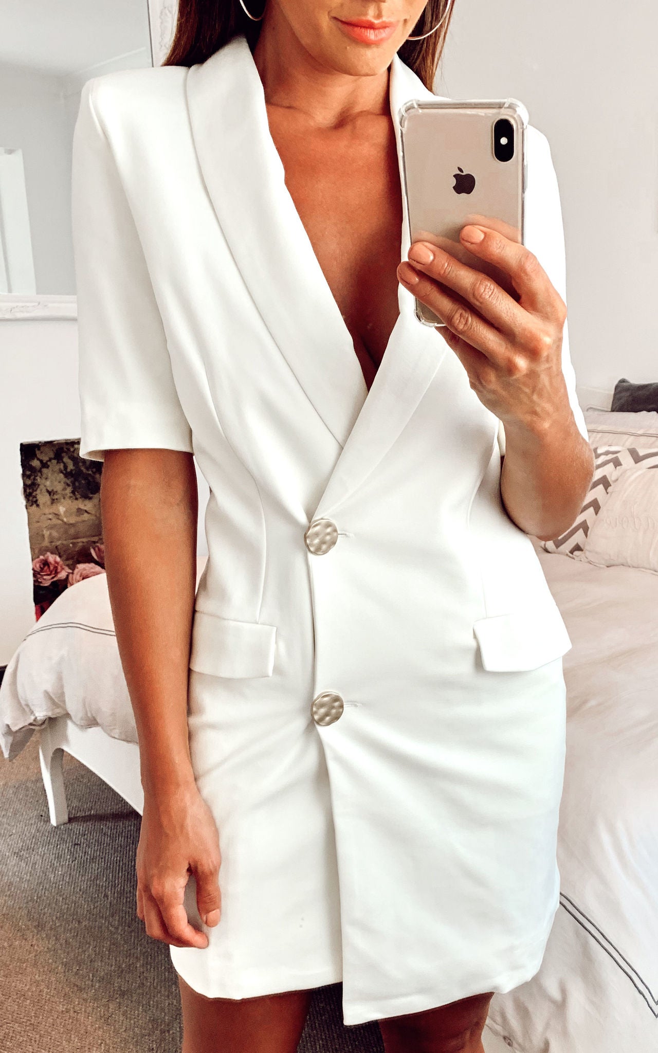 White Short Sleeve Blazer Dress