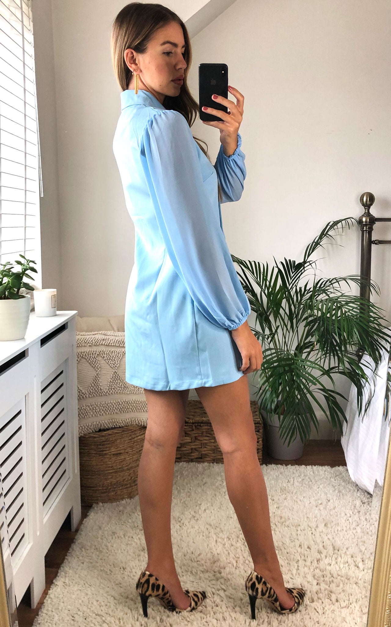 Asymmetric Long Sleeve Blazer Dress Light Blue