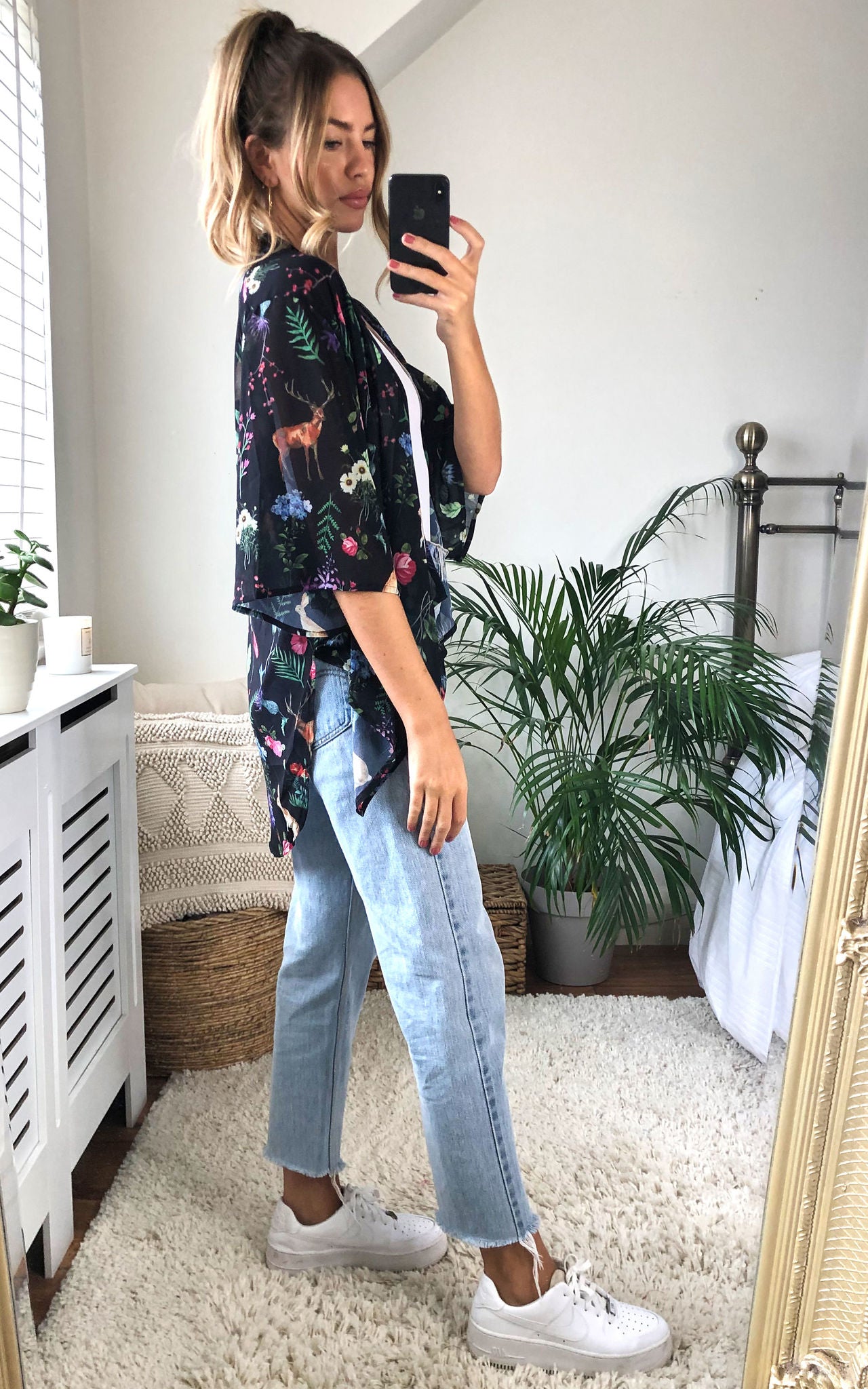 Unique21 Small Floral Kimino In Black