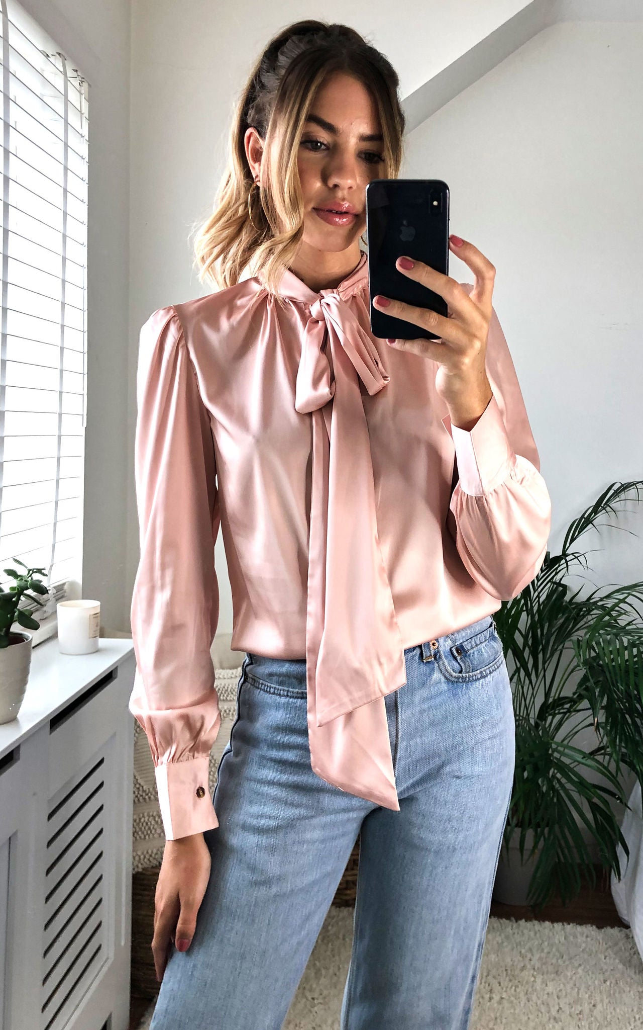 Long Sleeve Pussybow Shirt Rose Gold