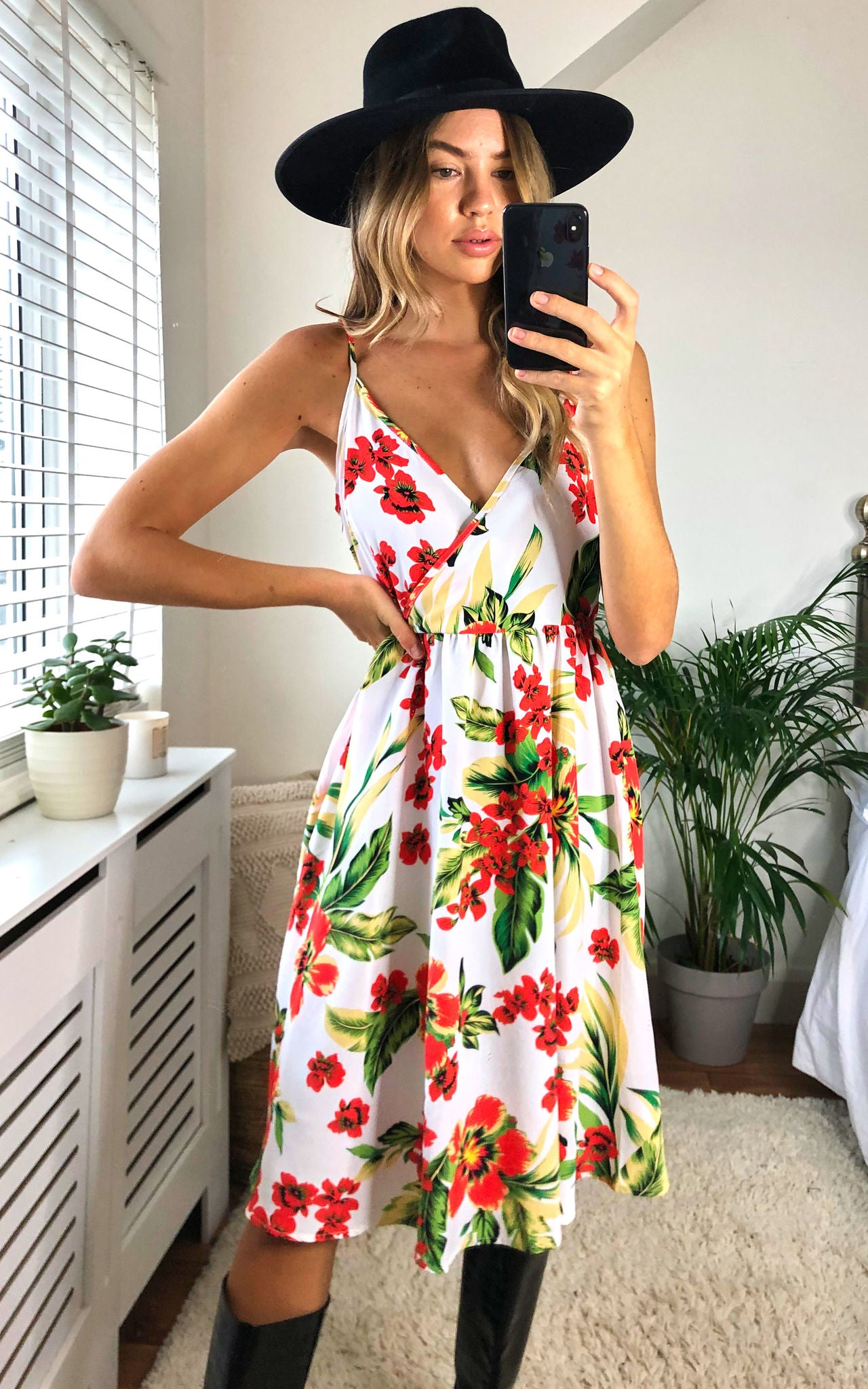 Unique21 Red Floral Print On White Base Mini Dress