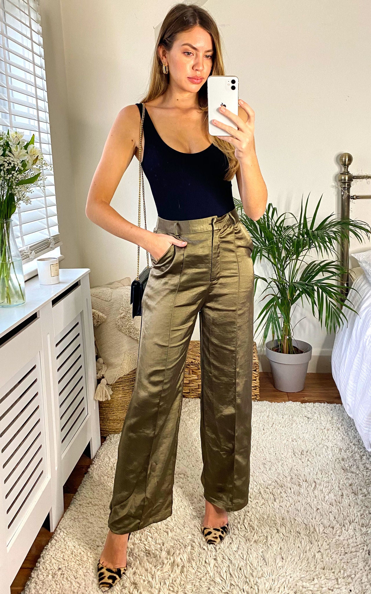 Olivia Luxe Satin Wide Leg Pleated Trouser